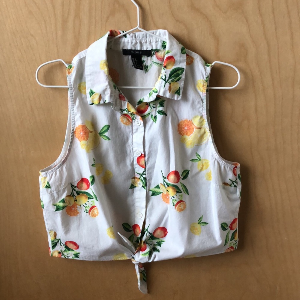 Tie Front Fruit Print Shirt